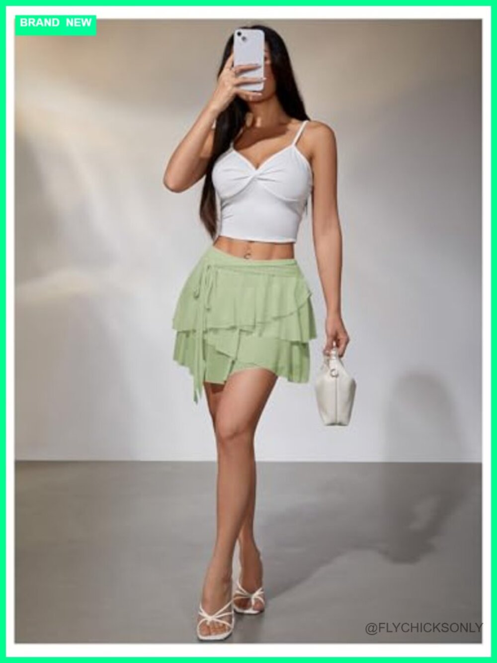 Mesh Ruffle Layered Mini Skirt Low Rise Tie Side - Picture 4 of 4